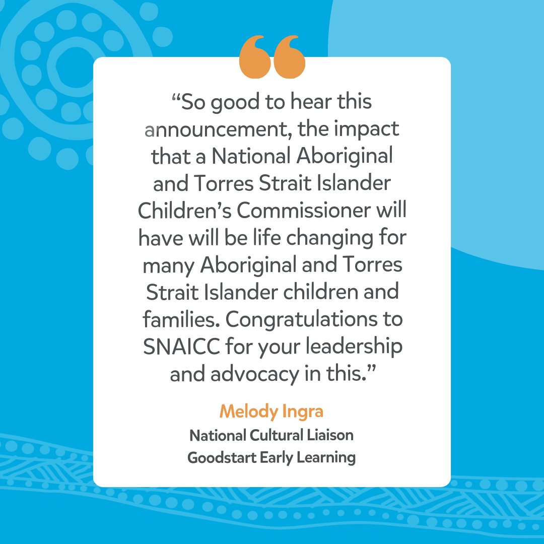 The announcement of a National Aboriginal & Torres Strait Islander Children's Commissioner is a win for First Nations children and families. Every child deserves to thrive; be nurtured and be connected to their identity and grow up in culture. @SNAICC