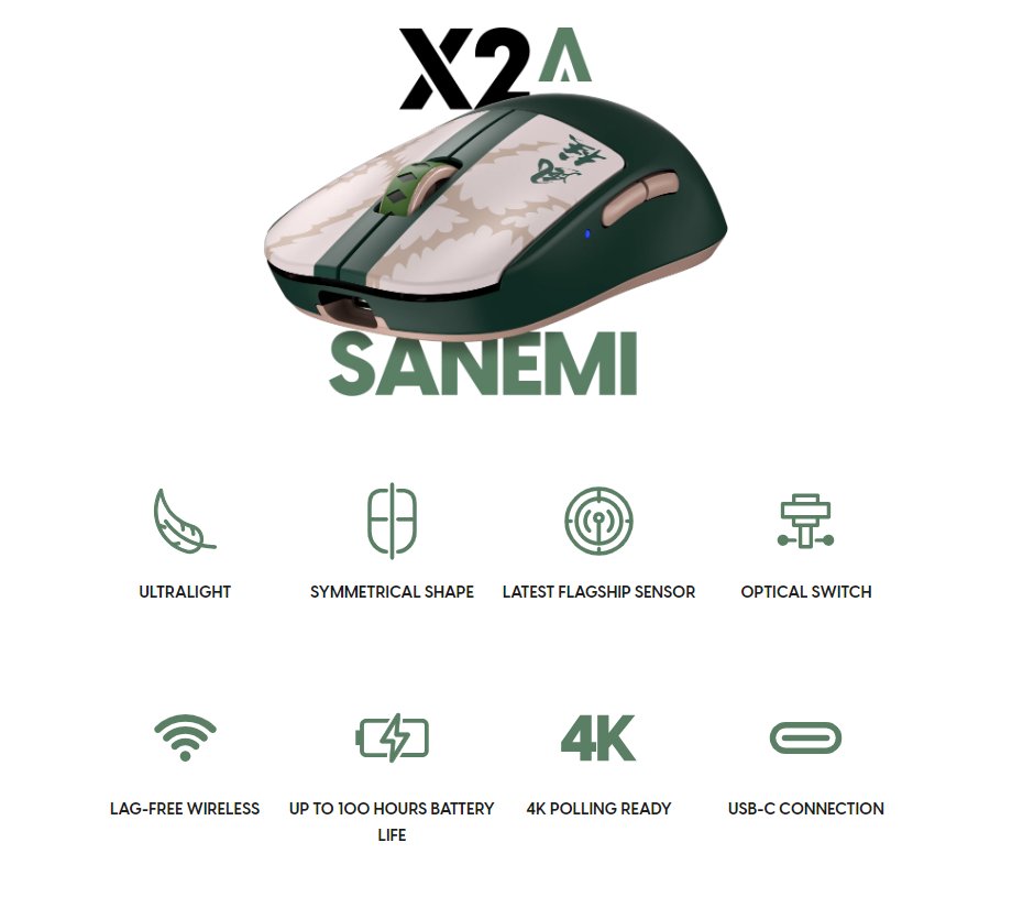🚨#DemonSlayer Sanemi X2A will be available Monday at 4PM PST!

Get notified when the product is available:
pulsar.gg/products/demon…

The X2A is an ultralightweight ambidextrous gaming mouse designed for esports competition gaming. This iteration of the X2 series has buttons on