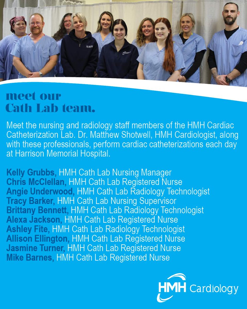 harrisonmemhosp's tweet photo. ❤️ February is Heart Disease Awareness Month❤️

Meet the nursing and radiology staff members of the HMH Cardiac Catheterization Lab. Dr. Matthew Shotwell, HMH Cardiologist, with these staff members perform cardiac catheterizations each day at HMH. https://t.co/LsPG8p5mdz