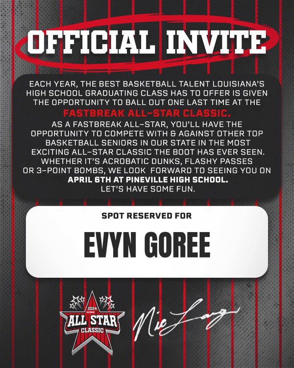 Congratulations @kylan0905, <a href="/Evyngoree1/">Evyngoree</a>, &amp; <a href="/JavonteThomas12/">Javonte Thomas</a> on your invites to play in the <a href="/FastBreak__ENT/">FastBreak Entertainment</a> All-Star Classic. 

You can come to Pineville, get developed as a player, win, &amp; receive recognition for your work. Oh, you can sign college scholarships from here too….