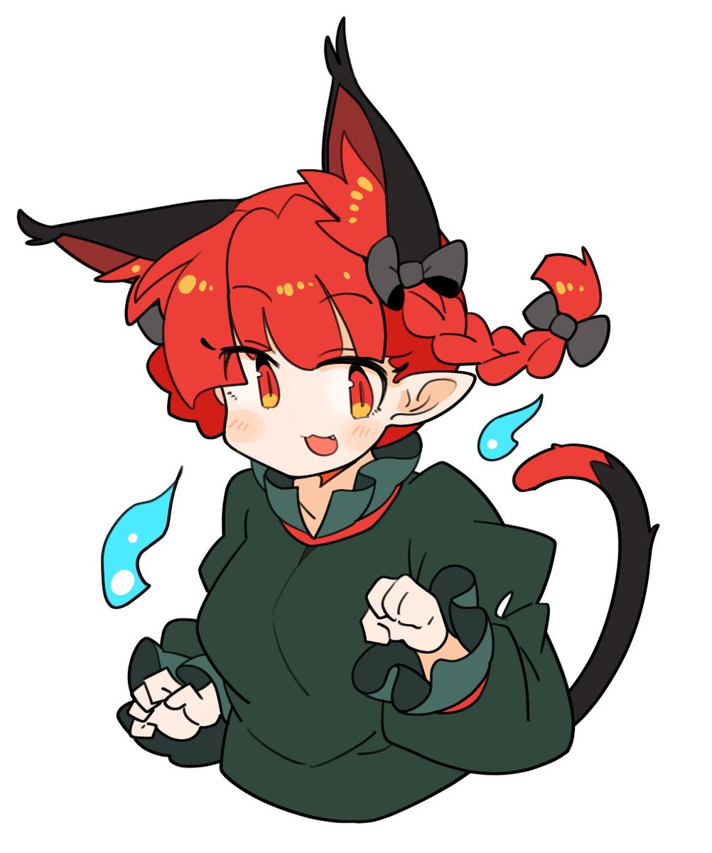 kaenbyou rin 1girl animal ears cat ears solo red hair braid extra ears  illustration images