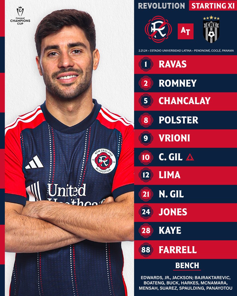 NERevolution's tweet photo. Our @TheChampions campaign gets underway shortly. Here’s the XI for tonight’s match in 🇵🇦 #concachampions https://t.co/MgaMKBUDDf