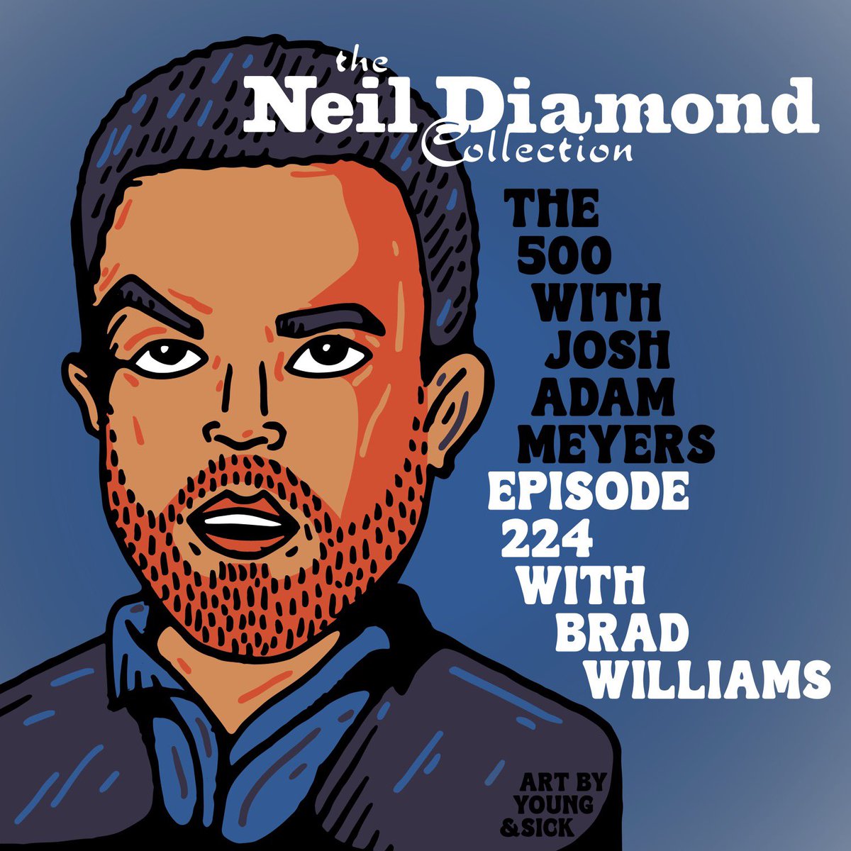 Comedian @bradwilliamscomic celebrates the man in black #NeilDiamond’s 1999 sparkling retrospective #TheNeilDiamondCollection. Art by @youngandsick