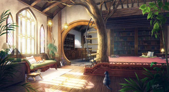 「bookshelf wooden floor」 illustration images(Latest)