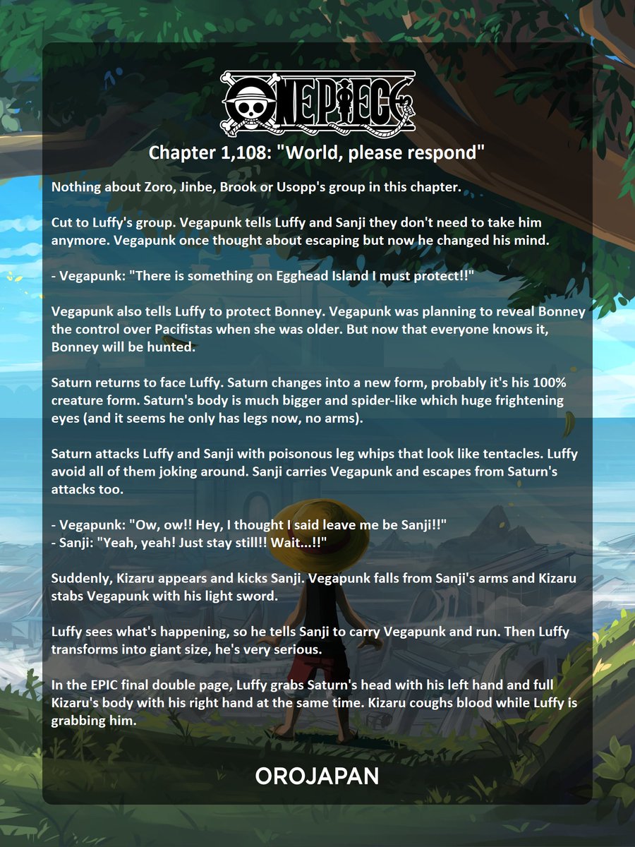 Orojapan1's tweet photo. #ONEPIECE1108 #ONEPIECEspoilers 
Chapter 1,108 full text spoilers. https://t.co/RkrU3Es7Dc