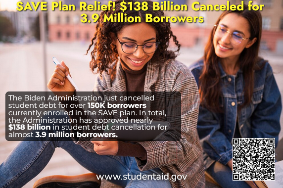 SAVE Plan Relief! $138 Billion Canceled for 3.9 Million Borrowers

studentaid.gov

Learn more:
studentaid.gov/announcements-…
 
 #studentloans #debtrelief #education #college #collegeloans #federaltuitionassistance #federalassistanceprograms