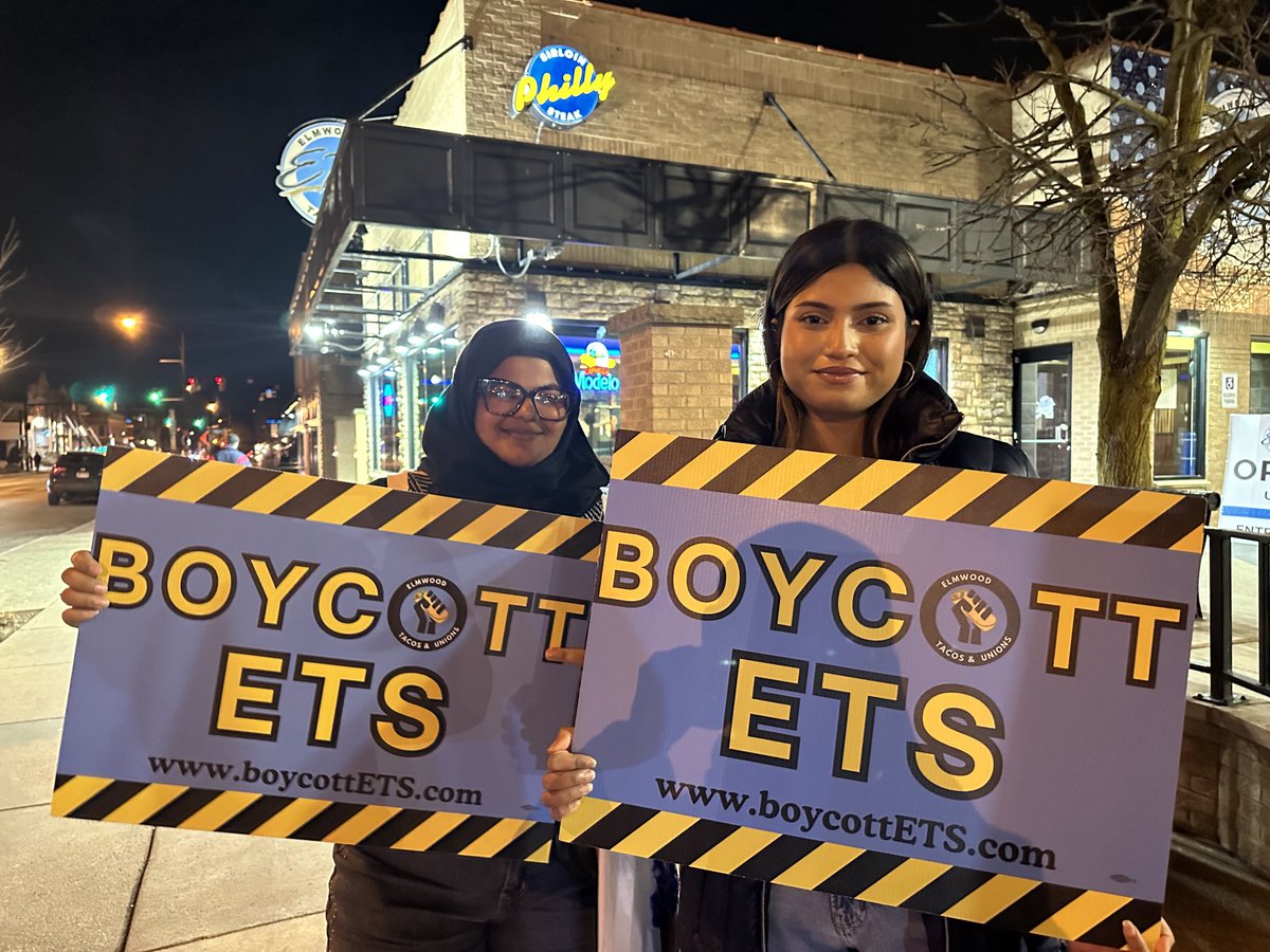 ETS tonight . Not much business but lots of supporters like these two students from nearby Canisius University. #boycottETS