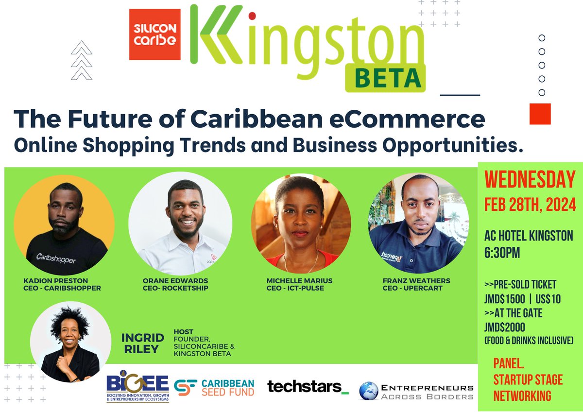 kingstonbeta's tweet image. "Consistency matters more than intensity."

A week from today: We're talking about the US$bn eCommerce sector that is transforming Jamaican/Caribbean retail, and logistics, plus how SMEs go digital for export and business growth.
#KgnBeta
#TechEvent
#DigitalBusiness
#eCommerce