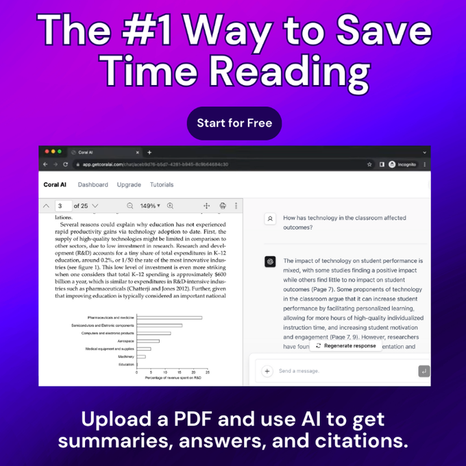 Tired of slogging through lengthy documents? Discover the efficiency of this AI tool – a game-changer for faster reading. Upload any PDF, ask a question, and get answers with page citations in seconds! Time to read smarter.  #ReadingRevolution #AIForEfficiency