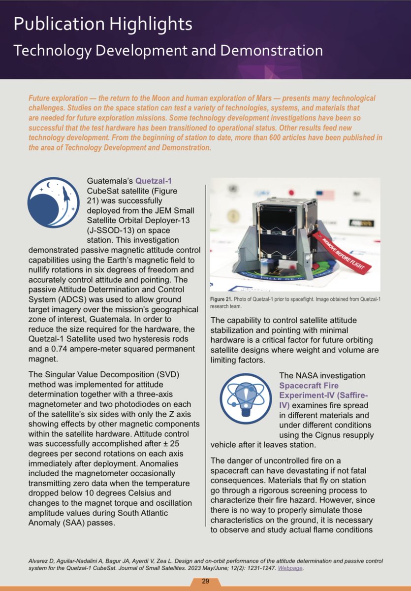 Luis Zea (@spaceluiszea) on Twitter photo 🥲 papers on our <a href="/quetzal1_uvg/">Quetzal-1 CubeSat</a> satellite made it to #NASA's 2023 "Annual Highlights Results from the #ISS" in the Tech Dev section! 🥲
Bright minds and amazing ideas know no boundaries. Meaningful space science and technology coming out from Guatemala ❤️
<a href="/uvggt/">Universidad del Valle de Guatemala</a> <a href="/UNOOSA/">UNOOSA</a> <a href="/JAXA_en/">JAXA(Japan Aerospace Exploration Agency)</a> 🥲 papers on our <a href="/quetzal1_uvg/">Quetzal-1 CubeSat</a> satellite made it to #NASA's 2023 "Annual Highlights Results from the #ISS" in the Tech Dev section! 🥲
Bright minds and amazing ideas know no boundaries. Meaningful space science and technology coming out from Guatemala ❤️
<a href="/uvggt/">Universidad del Valle de Guatemala</a> <a href="/UNOOSA/">UNOOSA</a> <a href="/JAXA_en/">JAXA(Japan Aerospace Exploration Agency)</a>