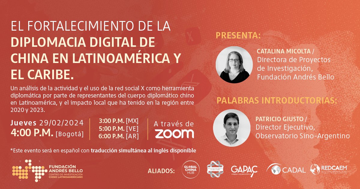 GobAPAC's tweet photo. #Imperdible 🇨🇳📣| Comunidad #GAPAC participa en el #Webinar "El fortalecimiento de la diplomacia digital en China en Latinoamérica y el Caribe" organiza
@FABChinaLatam
📣4:00 pm 🇨🇴🇨🇺-3:00 pm🇲🇽
➡️https://t.co/61Oov5Akgz https://t.co/zu7BSGM5EI