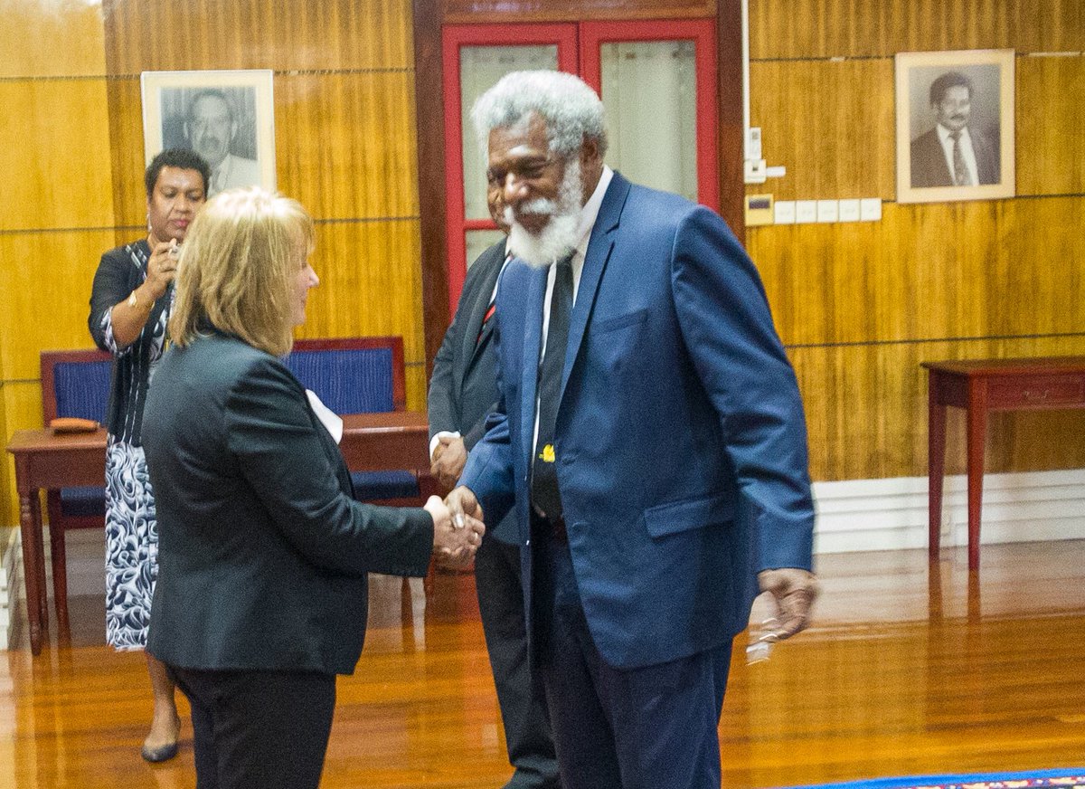 Ambassador Ann Marie Yastishock presented credentials to the Acting Governor General of Papua New Guinea, Hon. Job Pomat, MP, at the Government House. This ceremony marks the official acceptance of Ambassador Yastishock as representative of the United States to Papua New Guinea.