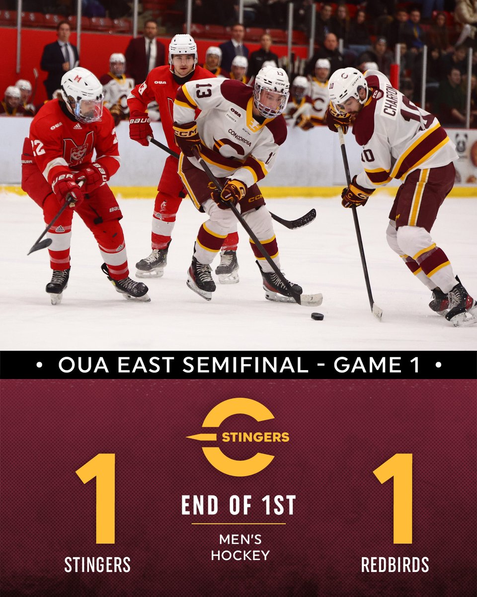 <a href="/Concordia_MH/">Concordia Stingers Men’s Hockey</a> 🐝🏒MHKY | End of 1st 

One down, all tied up. 

#CUhockey #CUstingers