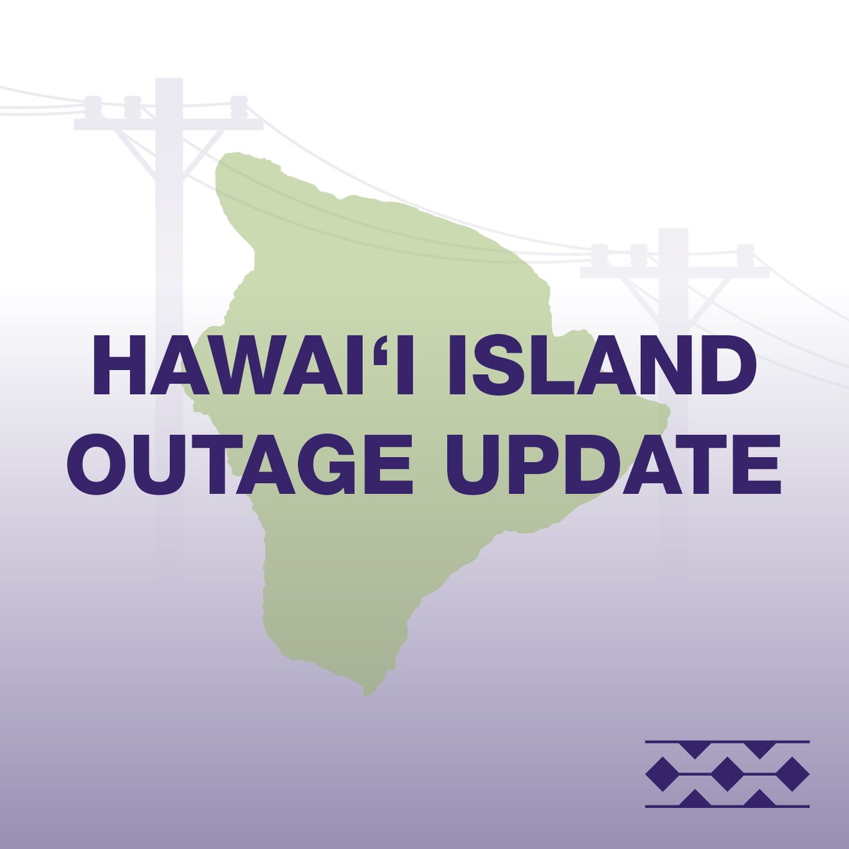 3p #BigIslandOutage update: We must perform emergency repair work that will require a power outage for ~2000 customers in Kohala from 3p to 7p today. Service for customers from the Kohala Ranch subdivision on Kohala Mountain Road to Puuhue Ranch will not be interrupted.
