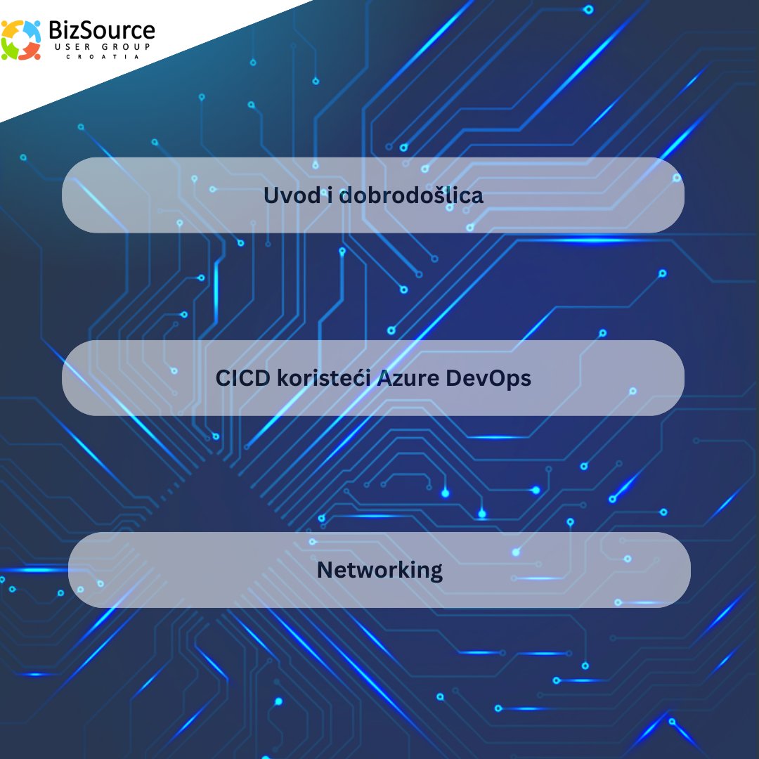 Objavljujemo raspored za drugi <a href="/DynamicsUG/">Dynamics User Group (DUG)</a> BizSource Croatia event.

Nakon dobrodošlice i uvoda od strane <a href="/MarinDeur/">Marin Deur</a> <a href="/rfajdiga/">Renato Fajdiga</a> i <a href="/mmilince/">Milan Milincevic</a>, slijedi nam super zanimljivo predavanje <a href="/MSDYN365BC/">Microsoft Dynamics 365 Business Central</a> developera <a href="/KPipic/">Krunoslav Pipić</a> koji će nam pričati kako iskoristiti Azure DevOps za continous