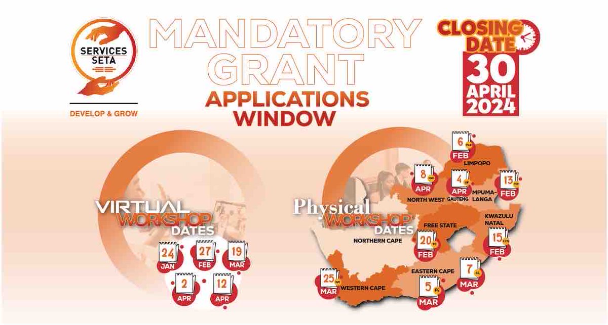 ProjectManageSA's tweet image. We are excited to share the news of the #MandatoryGrants workshops!

As governed by the #SkillsDevelopmentAct No. 97 of 1998, the #ServicesSETA is mandated to administer &amp;amp; reimburse Mandatory Grants to qualifying employers: projectmanagement.org.za/news/664856/Se…

Applications close 30 Apr 2024!