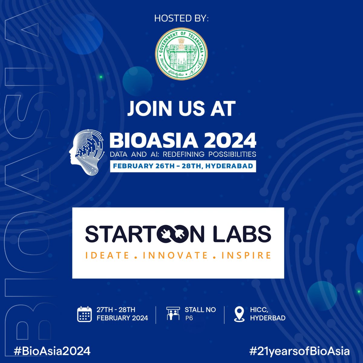 Exciting News! Startoon Lab is thrilled to announce our presence at the BioAsia2024 conference on Feb 27-28 at Startup Stage
@TS_LifeSciences & @BioAsiaOfficial 
#BioAsia2024 #BiotechInnovation #HealthcareRevolution #LifeSciences #HealthTech #BioAsiaEvent #BiotechnologyConference