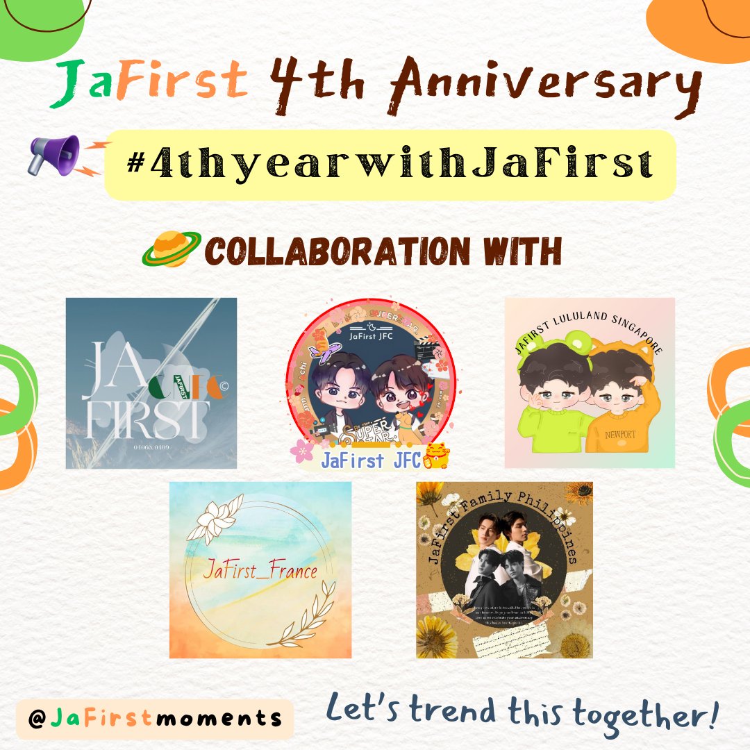 jafirstmoments's tweet photo. 📣 #4thyearwithJaFirst 
Our special guest: 
@JaFirst__JFC @Jafirst_france
@jflululandsg @JaFirstCNFC
@jafirstfamilyph
We came out with this # together to celebrate JaFirst 4th Anniversary🥳 Let's trend this together!💚🧡

#JaPhachara #First_Chalongrat #JaFirst #จาเฟริสท์  #Domjiw https://t.co/ggRrv052F0