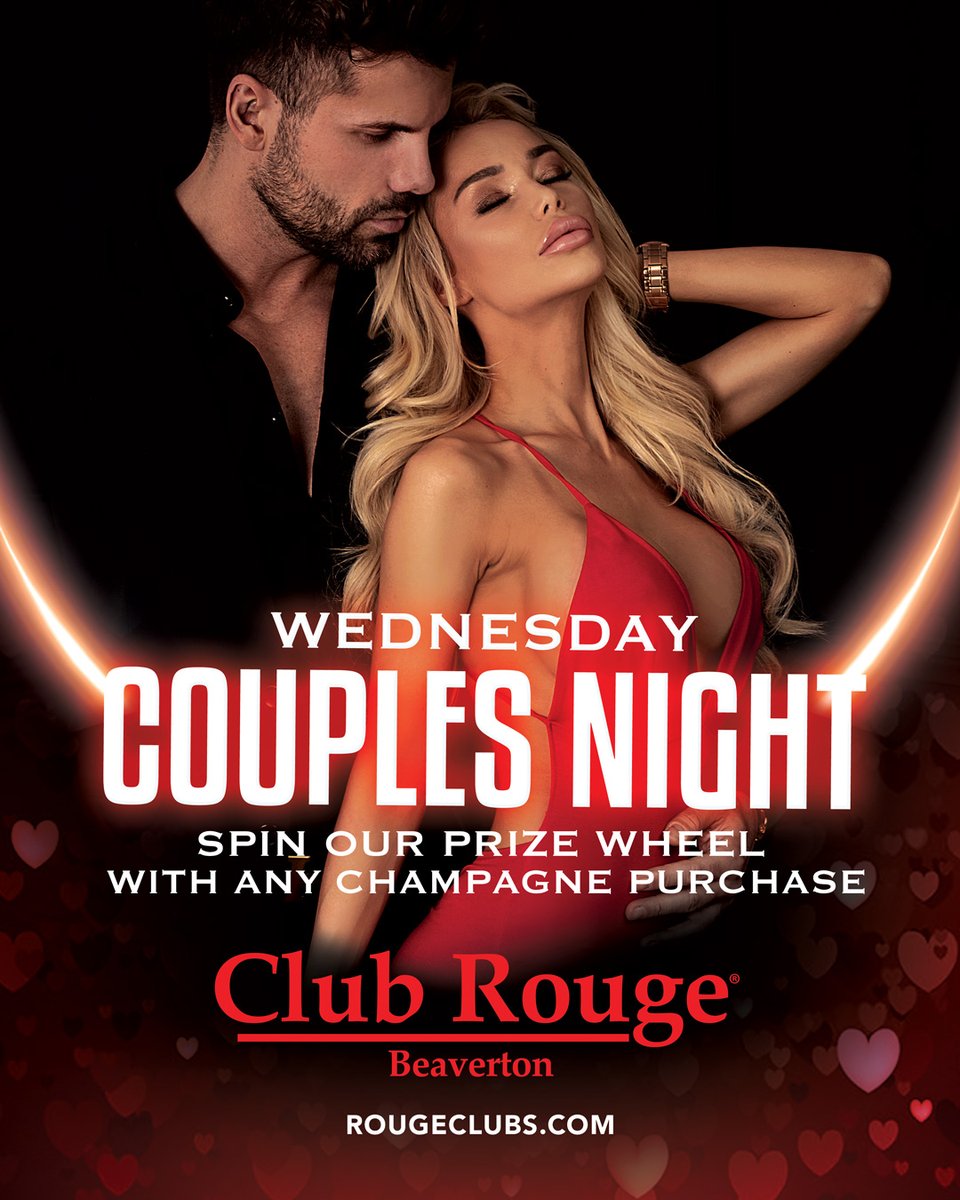 Looking for a Couples Night worth going out to? Party with us every Wednesday night! 💋
Spin our prize wheel with any champagne purchase! 🍾🥂

#clubrougebeaverton #beavertonoregon #couplesnight #wednesday #clubrouge #partytime #champagne #nightlife #friendswithbenefits