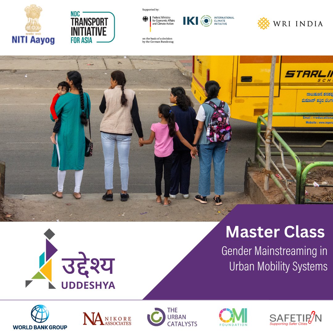 We are proud to partner with @WorldBankIndia, @safetipinapp, @Urban_Catalysts, @NAEconTeam & @OMIFoundation for a masterclass session aimed at mainstreaming gender in urban infrastructure planning. 📅 March 4 🏢 India Habitat Centre Register 🔗 bit.ly/Uddheshya24 #Uddeshya