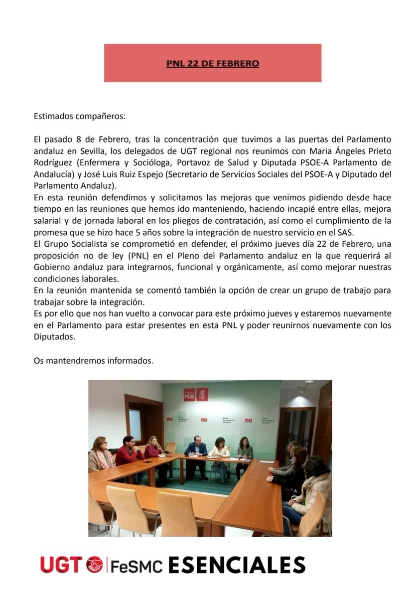 elvirula_'s tweet photo. Hoy se presenta en el #ParlamentoAndaluz una PNL sobre urgencias y emergencias extrahospitalarias que recoge la reivindicación de #UGT de integrar a l@s gestor@s del #061Andalucía en el #SAS.

#22febrero #UGTcontigo #conUGTganas #somosUGT https://t.co/454yWRcQhv