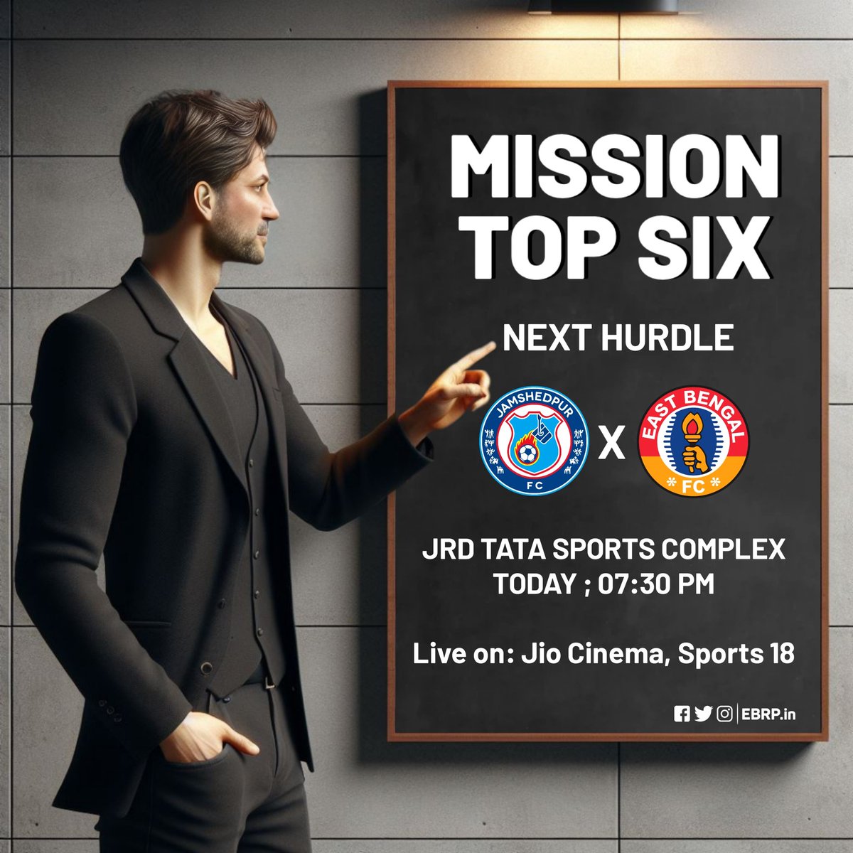 EBRPFC's tweet photo. Nothing short of victory will suffice today as we face Jamshedpur FC. πͺβ½
#OnAMission #ThreePointsOrNothing #EastBengalFC
#EBRP #ISL10 #JFCEBFC https://t.co/fhjH5RShxM