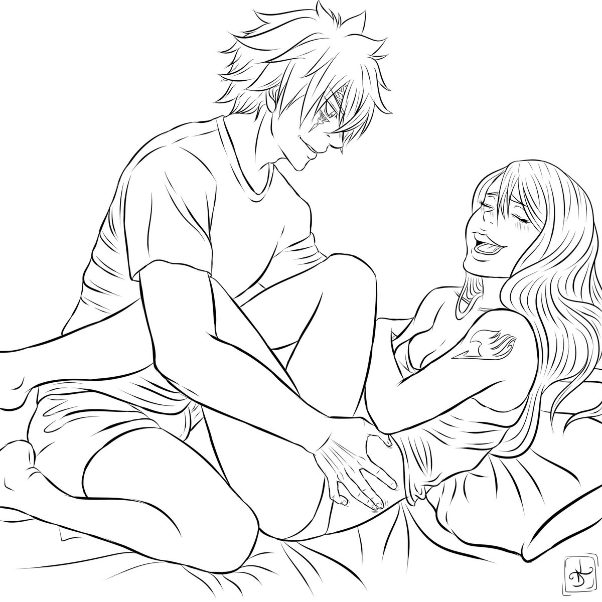 It's been so long since i posted anything!
 Here It's a sketch lineart with Jerza cuddling and giggling! ♥️💙
You can colour this lineart and post your version on the comments below! Can't wait to see!
#erza #jellal #jerza #FairyTail