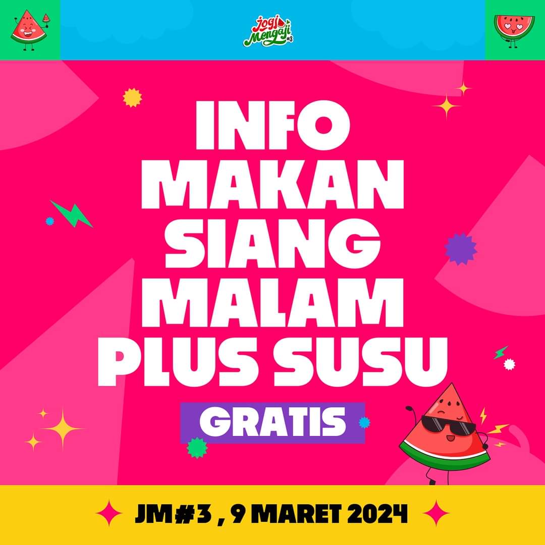 Gaperlu khawatir besok pas jogja mengaji kalo laper gimana, Gratis Maksi+Susu buat kalian yang ikutan #JM3🔥🔥🔥

Pendaftaran dibuka besok Jum'at jam 1 yaaa✅🤭

#ramadhansatuputaran