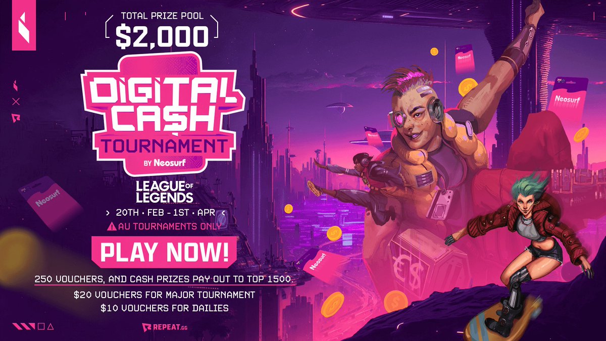 DID you know you can earn money just by playing LEAGUE? TEAMING UP WITH @Repeatgg and @Neosurf Enter the Digital Cash Tournament today rpt.gg/midbeasttw #sponsored