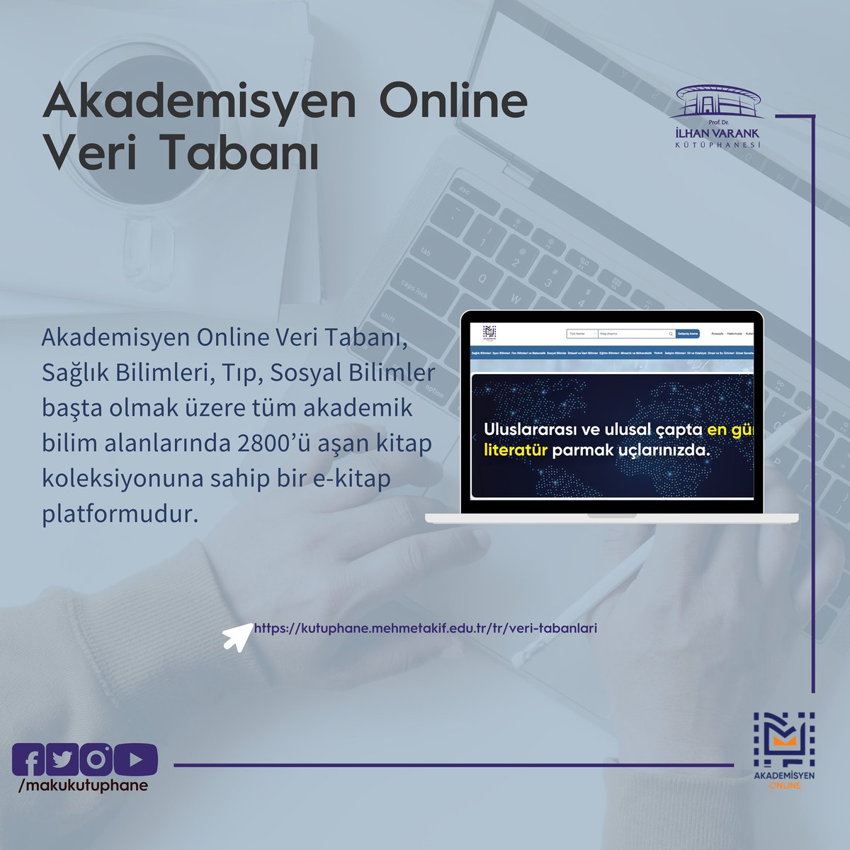 Akademisyen Online Veri Tabanı, Sağlık Bilimleri, Tıp, Sosyal Bilimler başta olmak üzere tüm akademik bilim alanlarında 2800’ü aşan kitap koleksiyonuna sahip bir e-kitap platformudur.

akademisyenonline.com