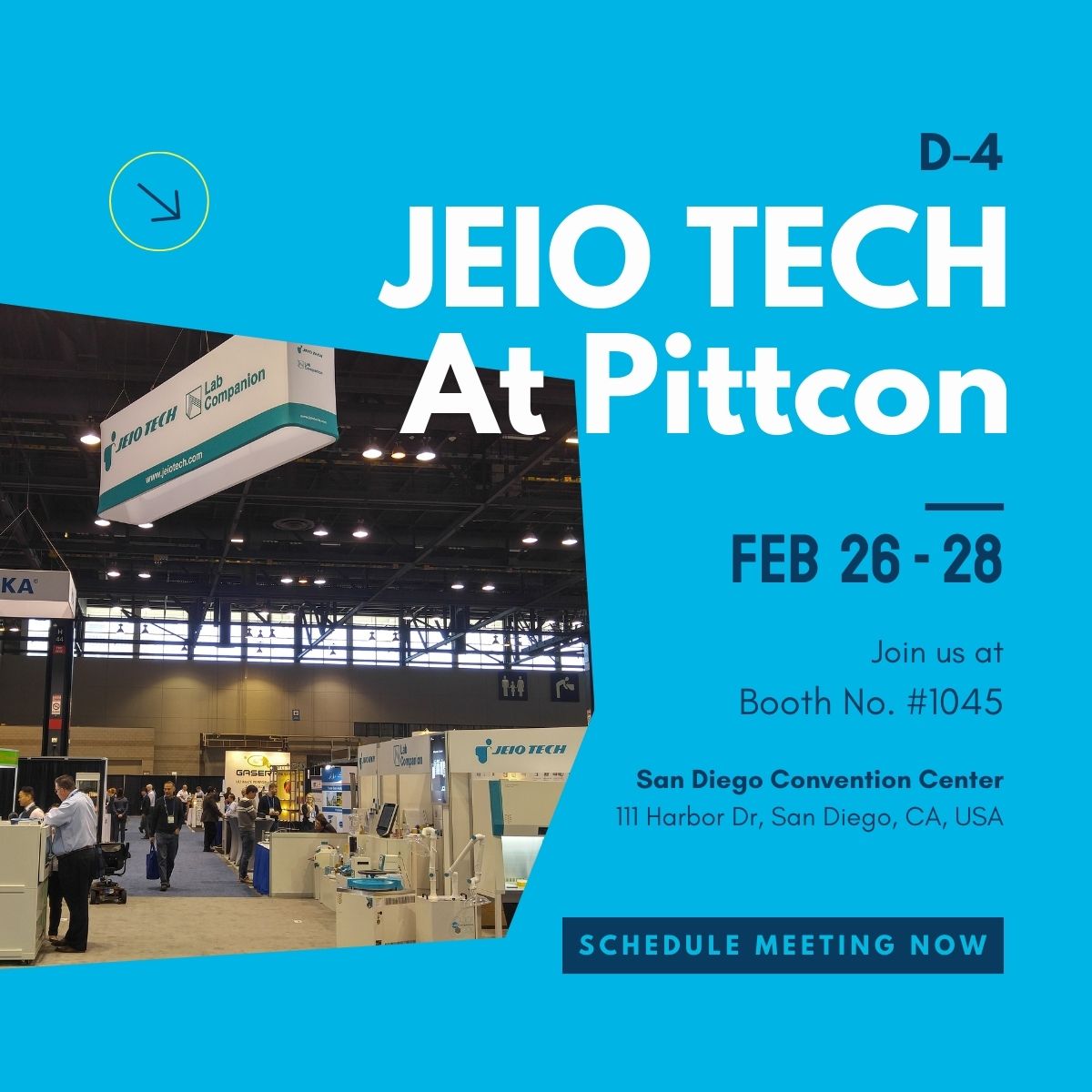 🔬D-4🔬
We'll be at the upcoming Pittcon show, Feb 26th-28th! Save the date, and make sure to visit us!
💼Schedule meeting : forms.gle/kCPCRAaN5vbXFA…

💚Booth no. #1045
💚Feb 26-28, 2024
💚San Diego Convention Center, CA, USA

#JEIOTECH #LabCompanion #Pittcon2024 #MeetUsAtPittcon