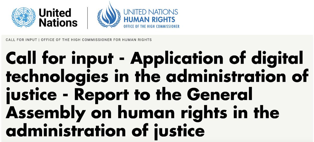 Don't miss this <a href="/OHCHR/">OHCHR</a> call for inputs on the use of #digital #tech in #justice. Submissions close 9 March.

ohchr.org/en/calls-for-i…