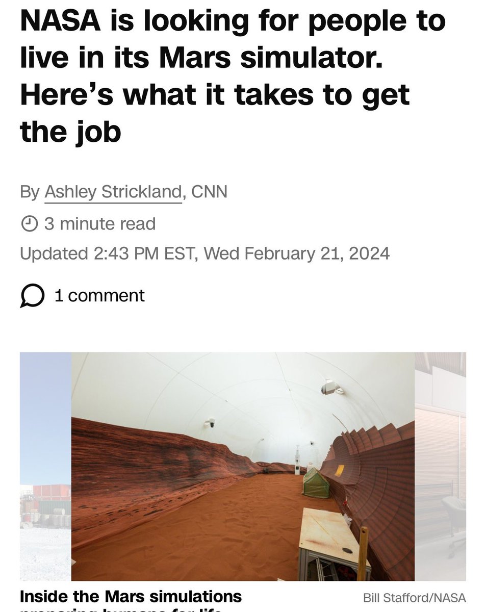 #MedTwitter , Many of you are eligible to apply to spend a year on #Mars simulator What will it take for you to apply? cnn.com/2024/02/21/wor…
