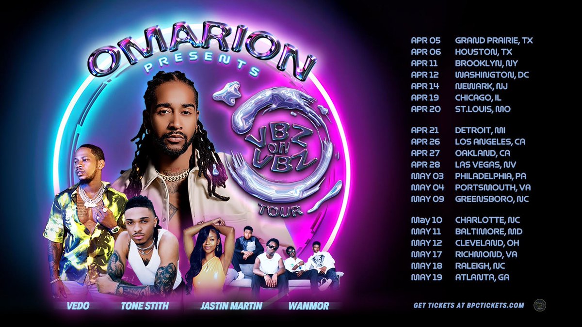 Danyelleprice's tweet image. Omarion Presents: VBZ on VBZ Tour with Vedo, Tone Stith, WanMor, Jastin Martin is coming to a city near you. 

Presale starts Thursday, February 22th at 10 am in select cities.

General onsale is Friday, February 23rd at 10 am. Get Tickets: omarion.clz.ai/109oG
#VBZonVBZ