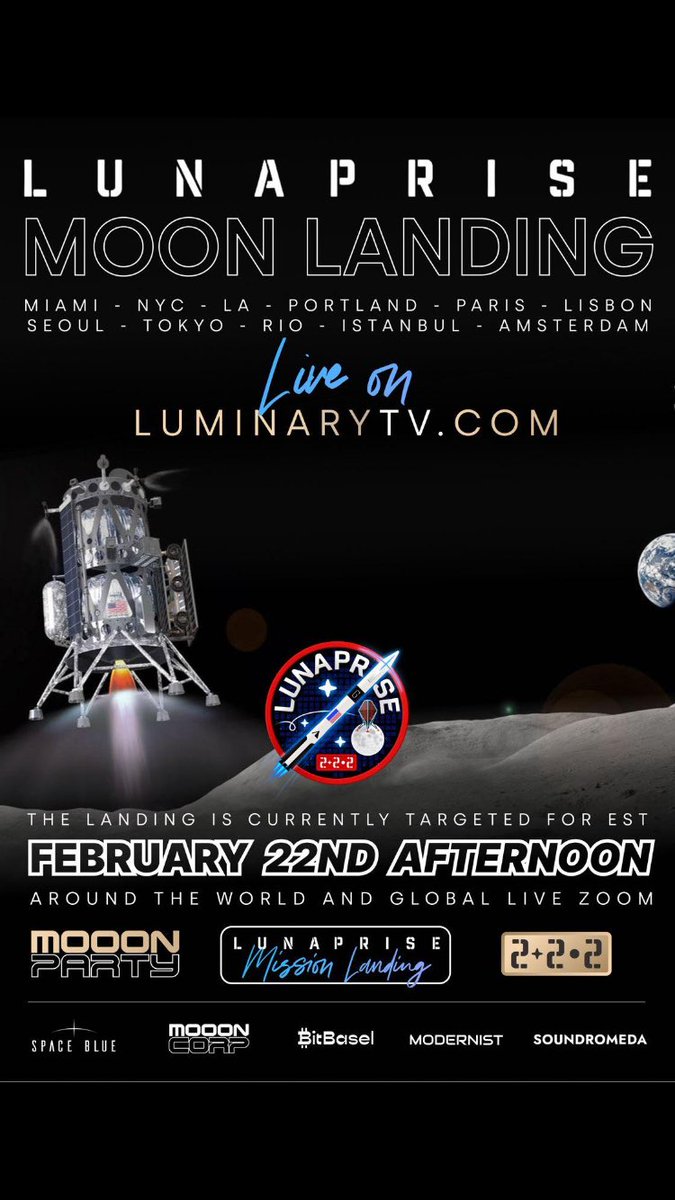 TOMORROW | Join us from wherever you are in Mother Earth to watch our landing on the surface of the Moon ! ⚡️💗🌎🚀

If you are in #Miami #Denver or #NYC join us IRL HERE: 👇🏼