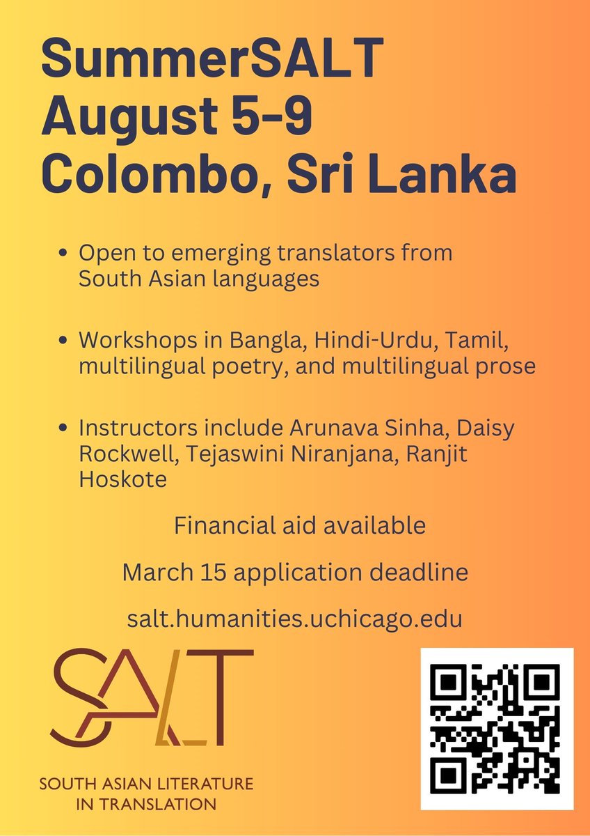 CrystalBaines6's tweet photo. Call for Applications! 

South Asian Literature in Translation Workshop by @SALTatChicago will be held in #SriLanka this year. 

Emerging translators working in Sinhala and Tamil are encouraged to apply. 

#lka #SouthAsian #TRANSLATION #LiteraturePosts https://t.co/5RbiU8AxYZ