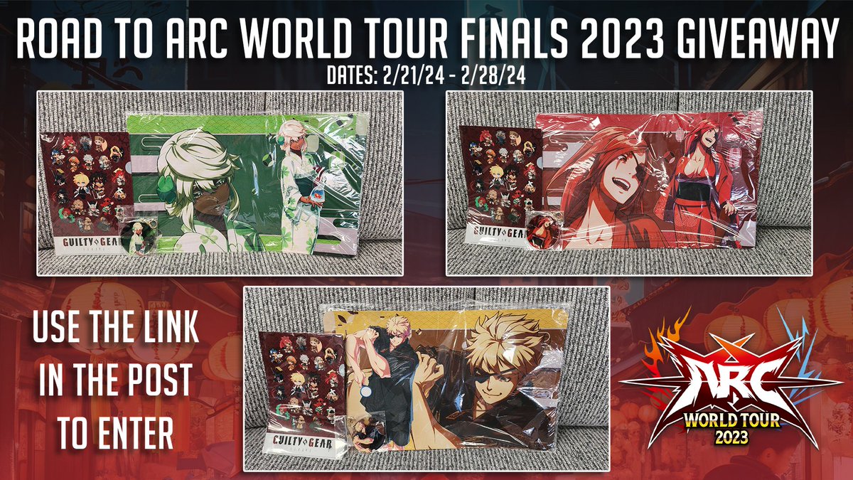 ArcSystemWorksU's tweet photo. 🔊ANNOUNCEMENT!
#AWT23 GIVEAWAY:
Winners will be picked 02/28/24.
JP-Exclusive GGST Merch: Available for purchase at AWT!
Enter now:
https://t.co/OpCg8z9fpi https://t.co/NLos56ubDW