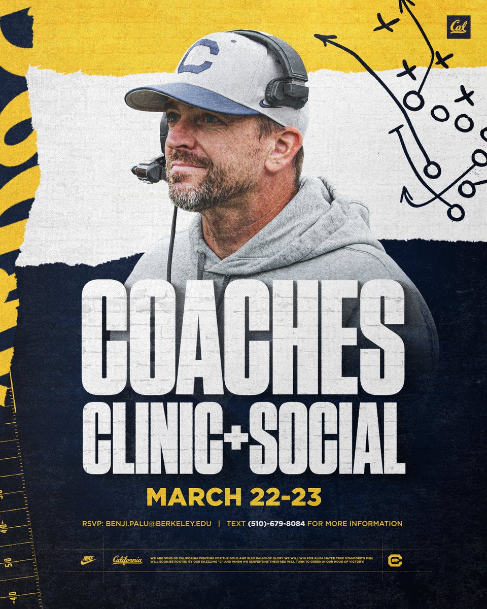 🚨Save the Date🚨 Join us at our Coaches Clinic & Social! 📅 March 22-23 📍California Memorial Stadium #GoBears | #ALLIN