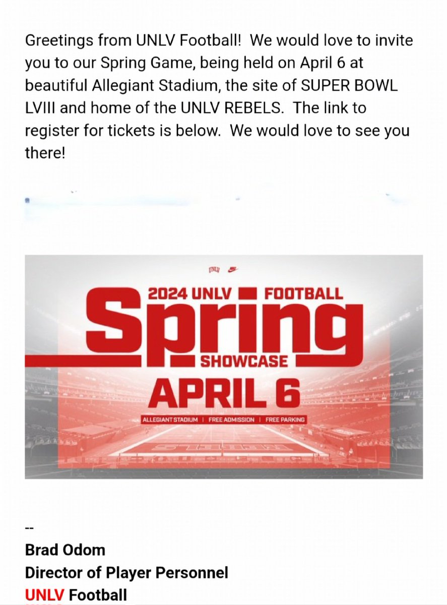 Thank you for the invite, can't wait to attend... @unlvfootball @bradodom @CNQR_FB @CoachSmithVC