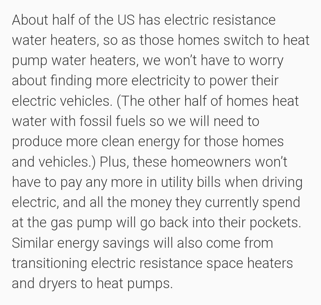 JesseJenkins's tweet photo. File under heat pumps are so efficient it's like magic: a household of 3 w/an electric resistance hot water heater (that's ~50% of US households) that switches to a heat pump water heater would save about as much electricity as it takes to charge an EV! 
https://t.co/MZnlXu4JJD https://t.co/wugd8GgOmi