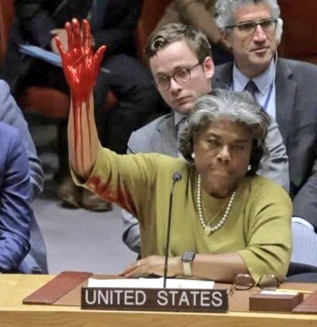 AsThompie's tweet photo. This is the third time the United States has vetoed a resolution calling for a ceasefire in Gaza. The United States is a genocide. The United States is also a creator and promoter of war. https://t.co/WwrZyu67IP