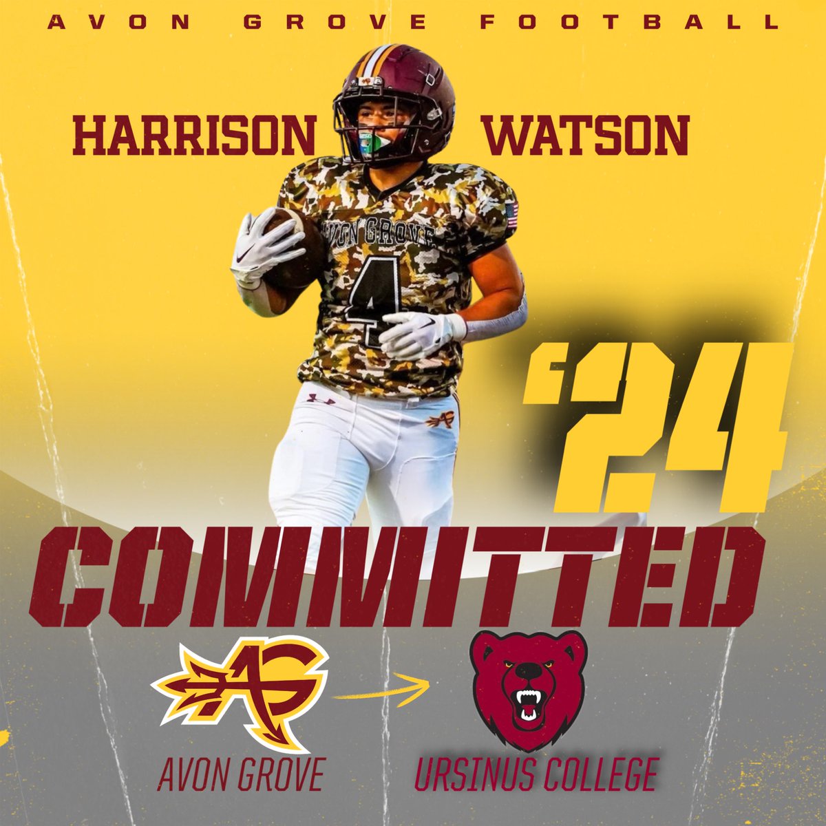 Harrison watson (@harrisonrb14) on Twitter photo I am excited to announce that I will be continuing my athletic and academic career <a href="/UrsinusFootball/">Ursinus Football</a>. I want to thank my family, coaches, and friends for helping me become the best I can be on and off the field. Go Bears! I am excited to announce that I will be continuing my athletic and academic career <a href="/UrsinusFootball/">Ursinus Football</a>. I want to thank my family, coaches, and friends for helping me become the best I can be on and off the field. Go Bears!