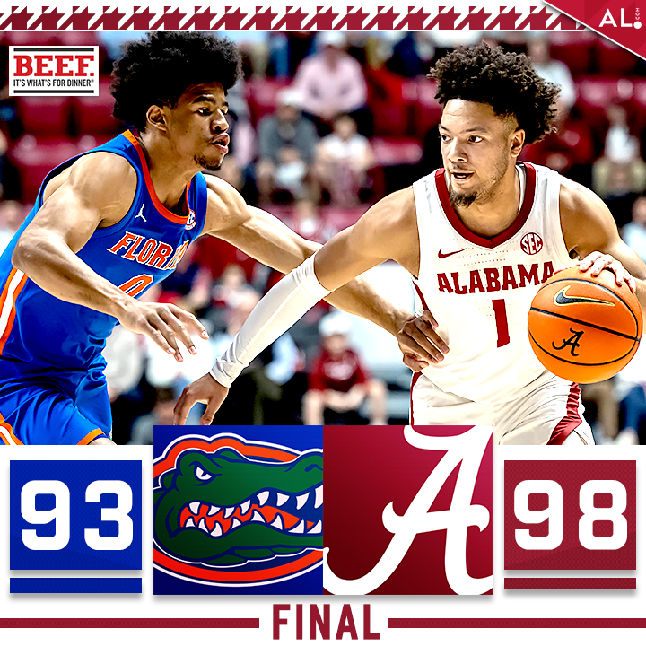 aldotcomTide's tweet photo. FINAL - OT: Alabama 98, Florida 93

The Crimson Tide survives Florida in overtime!

Alabama leads the SEC and will travel to play at No. 17 Kentucky this Saturday. https://t.co/GhgoTqZPJo