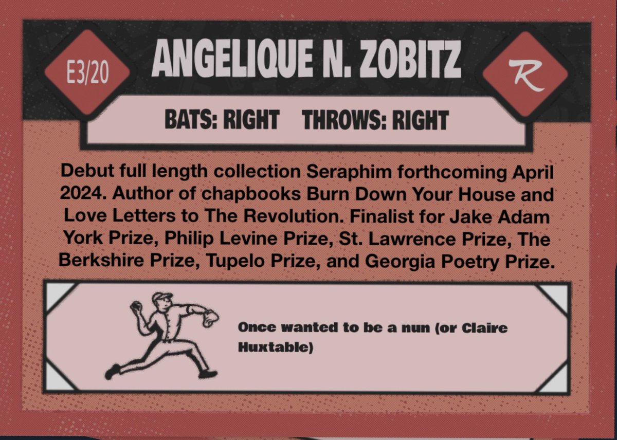 MdwstScribbler's tweet photo. @poetbaseball Poet Baseball Cards
Series E Card #3/20

Angelique N. Zobitz 

Poet Baseball Cards thanks Osage Arts Community. OAC provides residencies for ar tists of all types in the Ozarks of Missouri.

https://t.co/Uy83ef0VZT https://t.co/NaaV9f6aDg