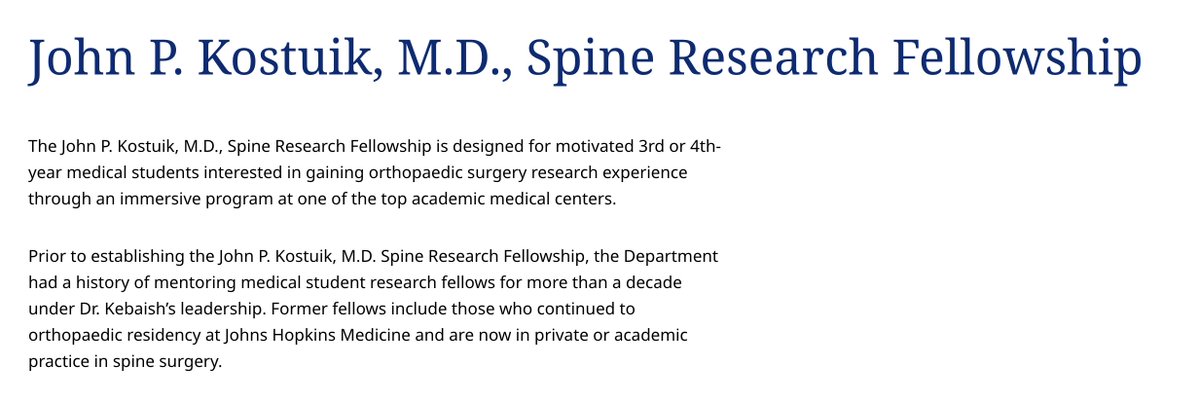 #MedStudents (MS3-MS4) Passionate about #Ortho? Check out and apply to the John P. Kostuik MD Spine Research Fellowship @HopkinsMedicine-applications due soon! hopkinsmedicine.org/orthopaedic-su… #InsideTheMatch Cc: @MSOSOrtho @AndrewKim616