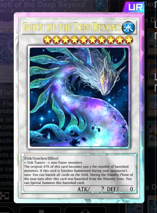 Cubedmans's tweet photo. @MBTYuGiOh Outside of the memes,i genuinely love the ghoti art and the gameplay,i find our turn type of decks very fun.

Deep Beyond is very funny and i have a royal of it. https://t.co/0s8v5Yq1QC
