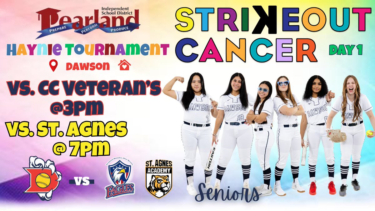 dawson_eaglesSB's tweet photo. @PearlandISD Haynie Tournament Day 1!
📍 HOME
🆚@Vmhs_softball @ 3pm🕒
🆚@saa_sball @ 7pm 🕖
📷: Laila, @abigail_urista, @emilydm2024OF, @CaraPitman, Steph, &amp; Tori - Seniors
#itsbetterhere #someflyweSOAR #FAMILY @DawsonHighSchl @DawsonSection https://t.co/WJmXxQLaYo