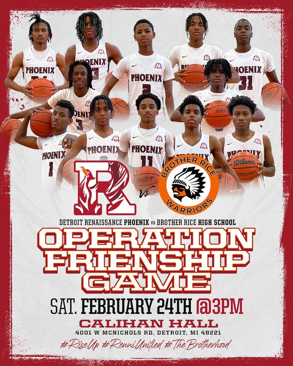 MbbRenaissance's tweet photo. Meet us Saturday at 3 P.M. as we take on Brother Rice High School.

#RenniUnified
#OperationFriendship
#RiseUp https://t.co/aQHhhz84qV