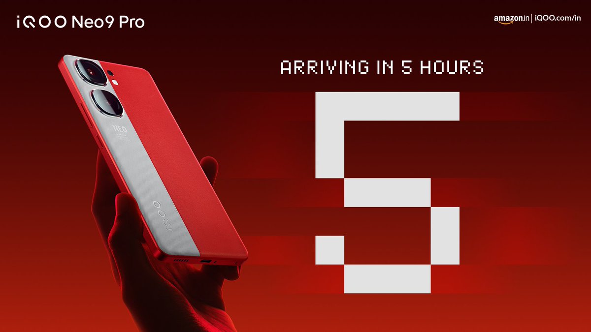 The countdown has begun! Just 5 hours until the much anticipated reveal of #iQOONeo9Pro🚀🔥 Know More - rb.gy/1gu7nl Watch Now - bit.ly/48ooUQ7 #iQOO #PowerToWin #iQOONeo9Pro #LaunchEvent