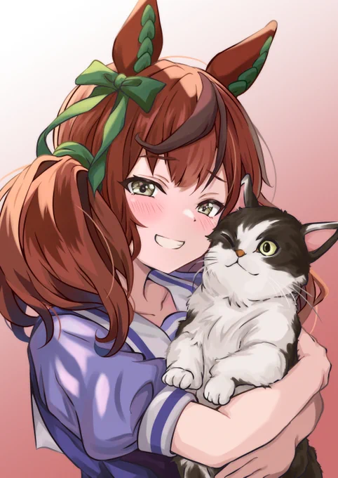 ネイチャ「見て!この子すっごく可愛いッ!」T「…うん。可愛い。」ネイチャ「……。何でアタシ見て言うかね…///」#猫の日 